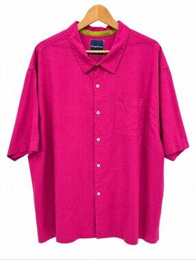 Tommy Bahama 2XB Hot Pink Linen Blend Camp Shirt Big Tall Resort Vacation Casual
